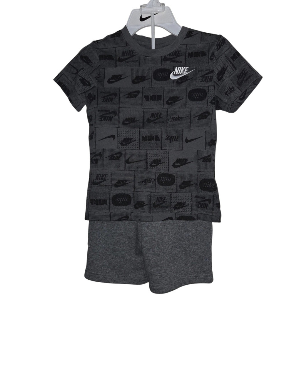 Nike Kids Charcoal Logo-Print Short Sleeve  Set